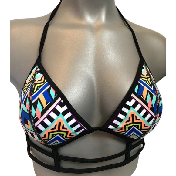 Victoria's Secret PINK Aztec Tribal Geo Triangle Caged Halter Swim Top XS - Picture 1 of 2
